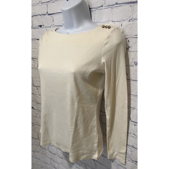 Talbots Lot Of 2 Pink & Ivory Cotton Rhinestone Button Boat Neck Knit Top Petite - Picture 10 of 14